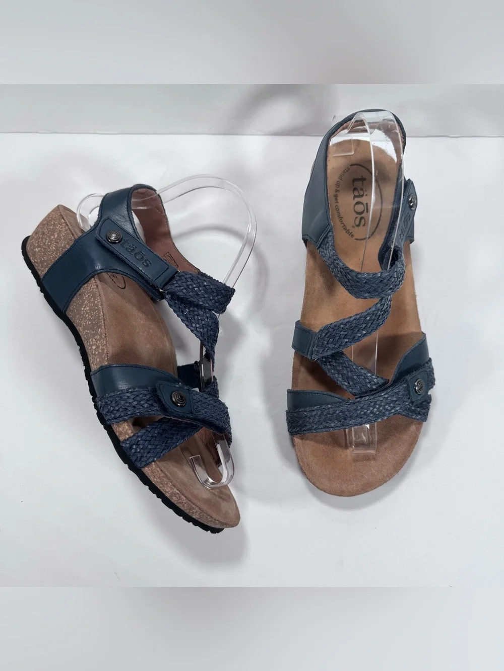 Taos Trulie Navy Blue Woven Leather Strappy Sandals Comfort Shoes Women 9.5W
